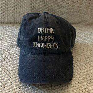 Distressed Blue Gray Baseball Dad Hat Embroidered Drink Happy Thoughts